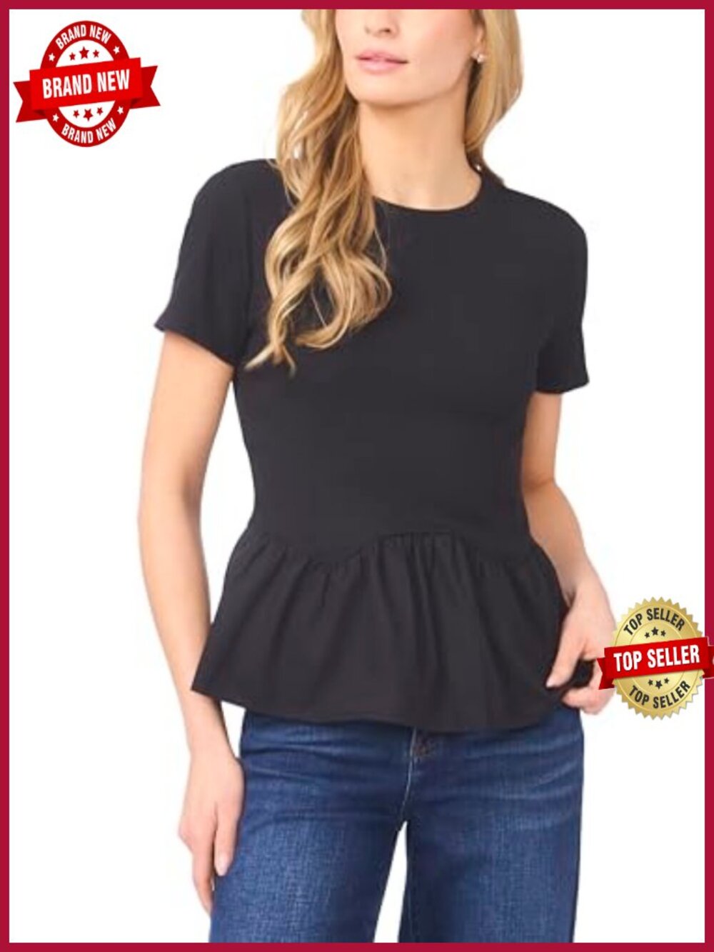 Short Sleeve Crew Neck Poplin Hem Top - Cotton Modal Spandex